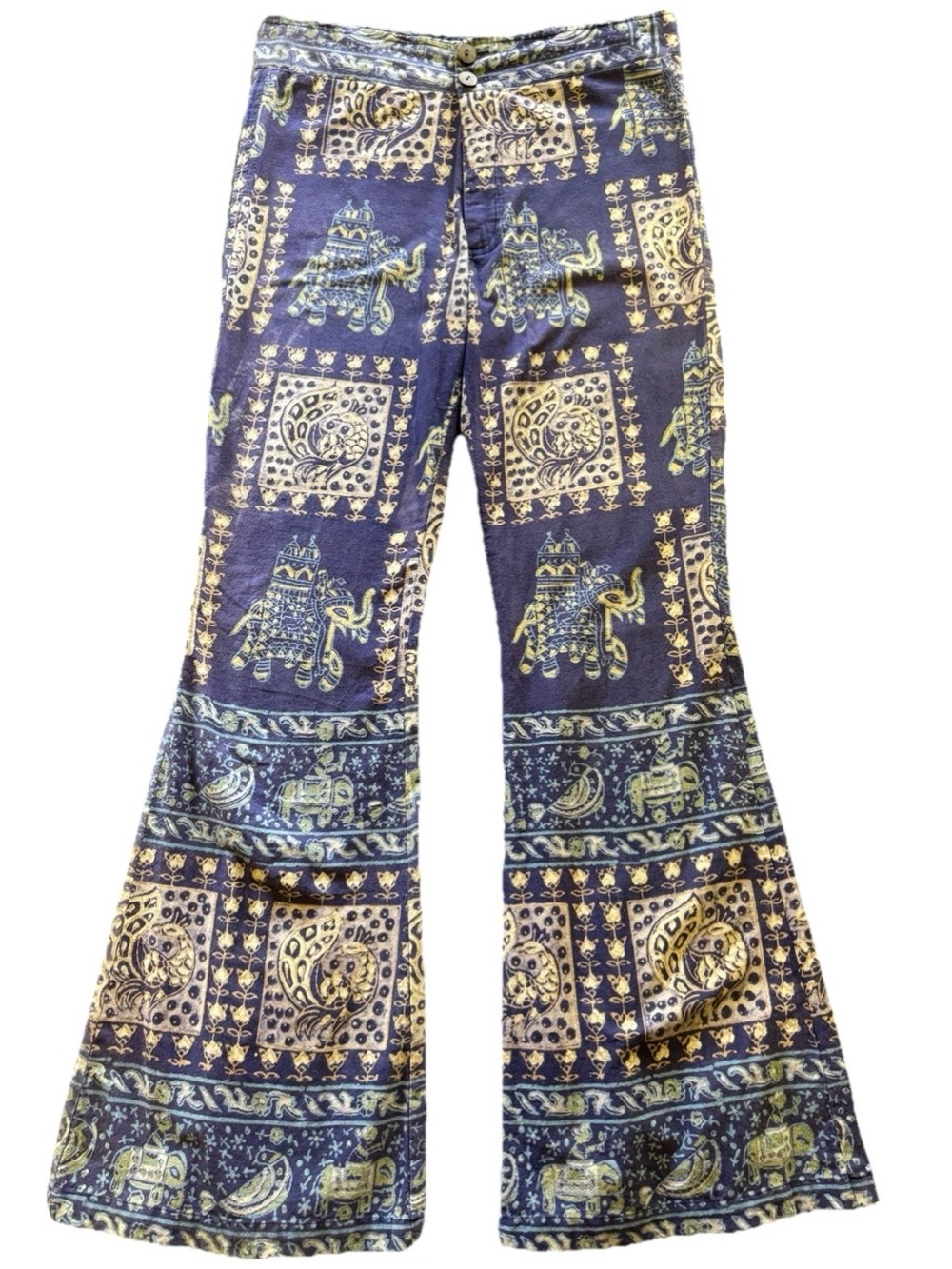Gypsy Elephant Paisley Bell Bottom Festival Hippie Pants M Boho - Picture 1 of 14
